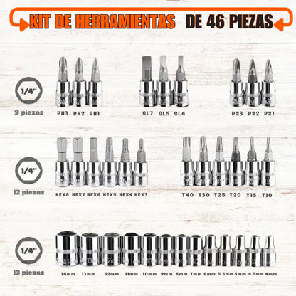 Kit de herramientas multiusos con 46 pzs