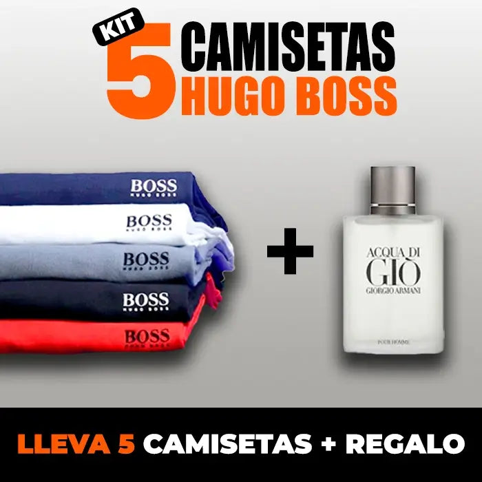 KIT X5 CAMISETAS HUGO BOSS SURTIDAS  + PERFUME GIO