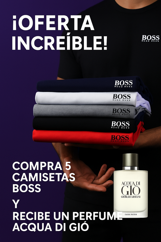 KIT X5 CAMISETAS HUGO BOSS SURTIDAS  + PERFUME GIO